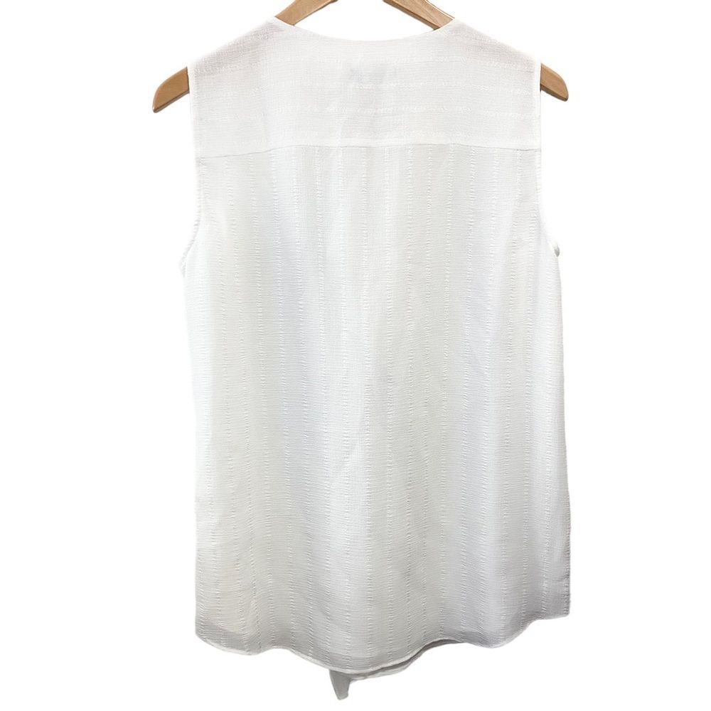 TOMMY HILFIGER White Sleeveless Ruffle Front Top M Lined Blouse - Picture 9 of 14